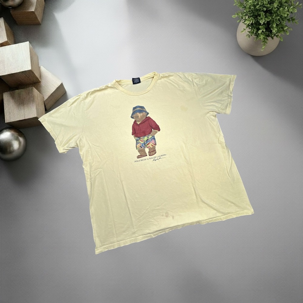 Vintage Polo Ralph Lauren Polo Bear T-Shirt Yellow XXL Y2K Skater Streetwear